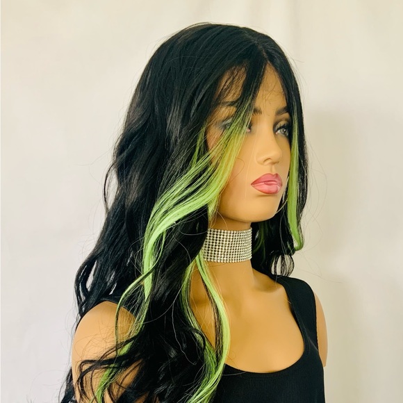 A Gorgeous Black/Green Premium Fiber Lace Front Wig for Daily Wear or Costumes - Picture 5 of 16